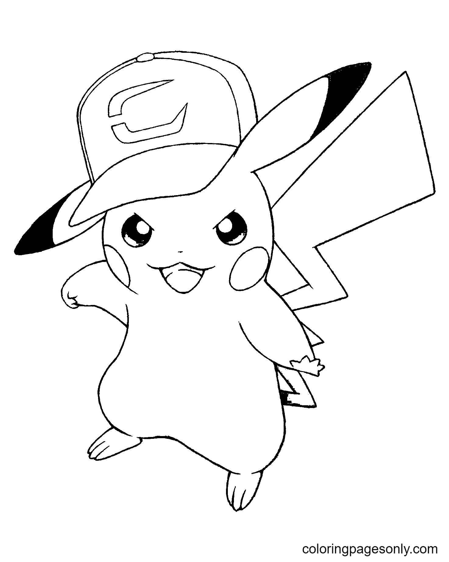 Desenhos para colorir de Pokémon Pikachu usando um chapéu